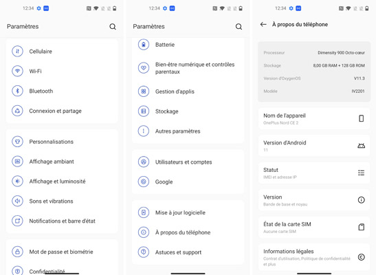 Paramètres du OnePlus Nord CE 2 5G