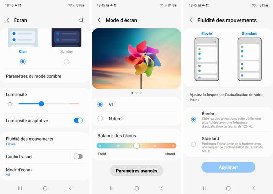 Suite paramètres du Samsung Galaxy S21 FE