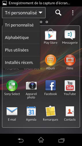 Sony Xperia L : tri des applications