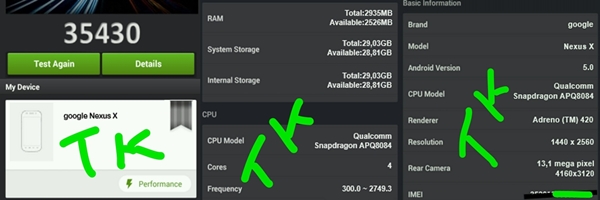 Google Nexus X : AnTuTu confirme la plupart de ses caractéristiques techniques