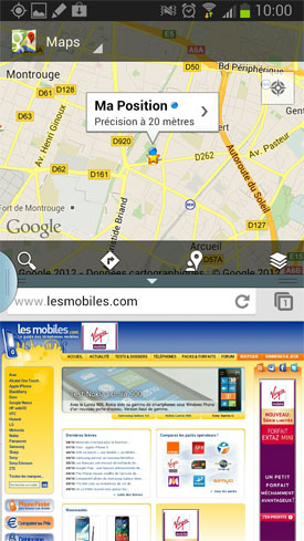 Capture d'écran de la mise à jour qui amène la fonction multitâche écran séparé sur le Samsung Galaxy Note 2