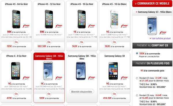 Le Samsung Galaxy S3 chez Free Mobile à 595 euros