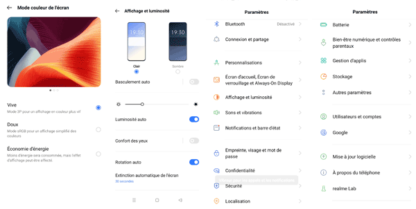 Paramètre de l'écran du realme 8