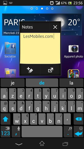 Sony Xperia SP : micro-application Notes